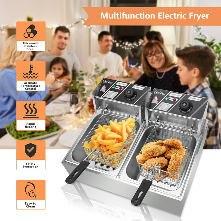 Valgus 1750W Stainless Steel Electric Deep Fryer 12L Large Capacity  Countertop Kitchen Frying Machine with Basket & Lid, Drain System