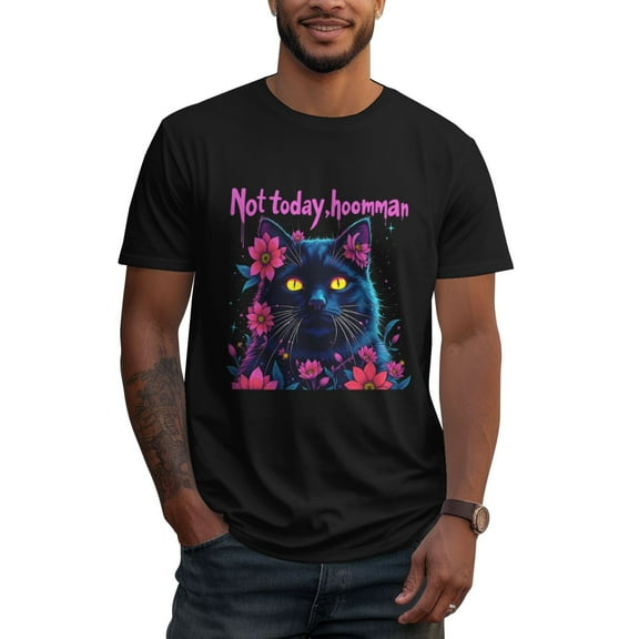 Men's Cat Graphic Print T-Shirt Tee Short Sleeve Cotton Crew Neck Black Classic Tops Unisex