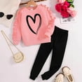 thumbnail image 2 of Byoo Little Girls Outfits Ribbed Heart Graphic Ruffles Pullover Top Leggings Clothes Set Comfortable Tracksuit Sets, 2 of 8