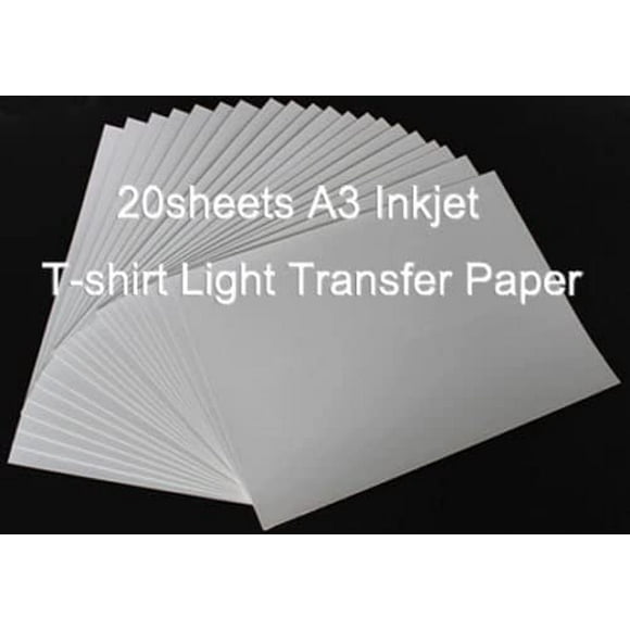 INTBUYING 20 Sheets(1package) A3 Inkjet Light Transfer Paper Heat Press DIY T-shirts