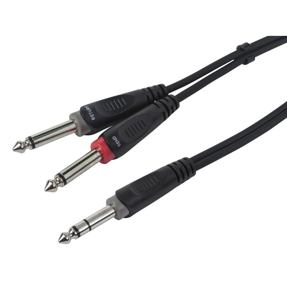 Monoprice 1/4 Inch TRS Male to Dual 1/4 Inch TS Male Insert Cable Cord - 3 Feet - Black