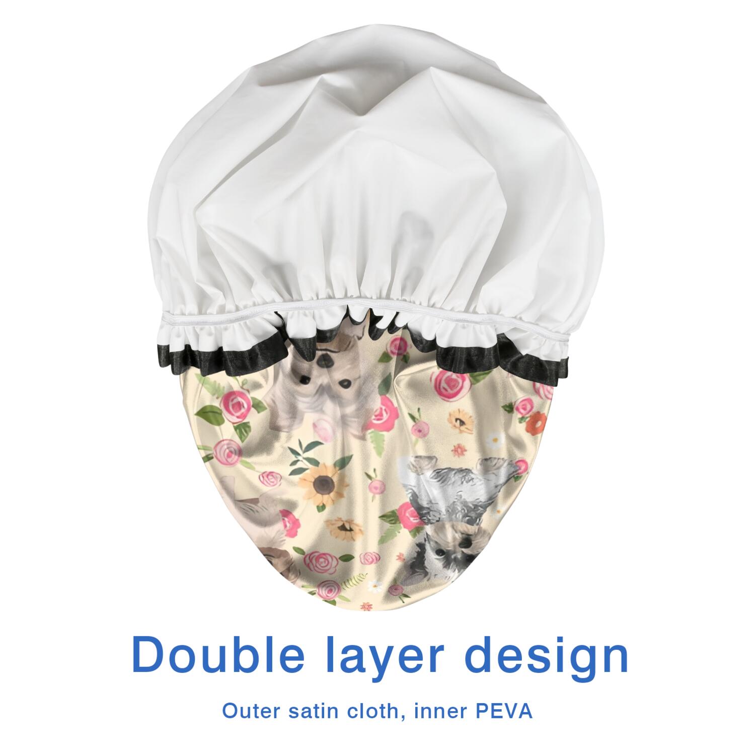Shower Caps,Yorkie with Pioneer Flower Waterproof Shower Cap for Women 4 Pieces,Double Reusable Hair Cover for Shower PEVA Elastic Stretch Hem