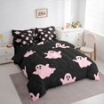 thumbnail image 2 of Homewish Pink Ghost Full Size Bedding Sets for Kids, Sparkle Halloween Galaxy Stars Full Size Bed in a Bag, Black Reversible, 7 Pieces, 2 of 7