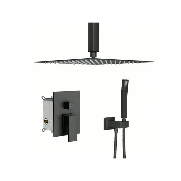 16 Inch Rain Shower System Square Shower Head Rainfall Complete Shower System Ceiling Mounted
