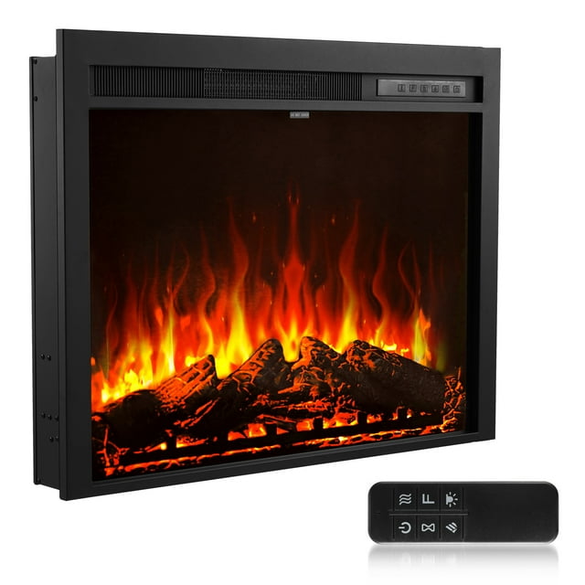 KFFKFF Insert de Foyer Électrique, Encastré de 35 Pouces et Mural avec Luminosité de Couleur de Flamme Réglable et Minuterie de 8 H et Télécommande, 5000 BTU Noir