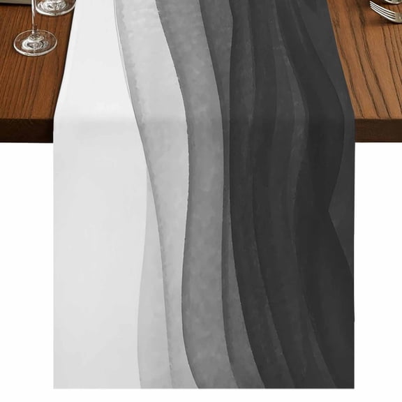 Ombre Waves Burlap Cotton Table Runner 14x72 Inches Long, Abstract Art Gradient Black Modern Farmhouse Table Runners, Outdoor Dining Tablecloths Decor for Baby Shower/Party/Wedding