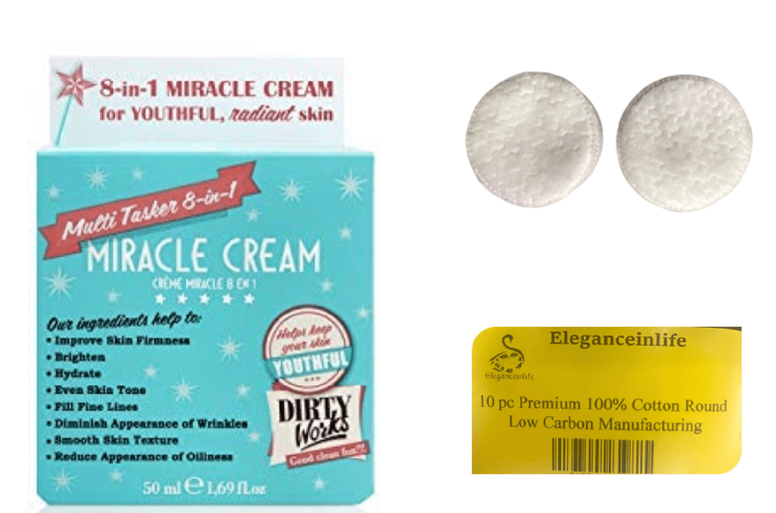 Dirty Works Multi Tasker 8 in 1 MIRACLE CREAM 50m+10pc Cotton Round