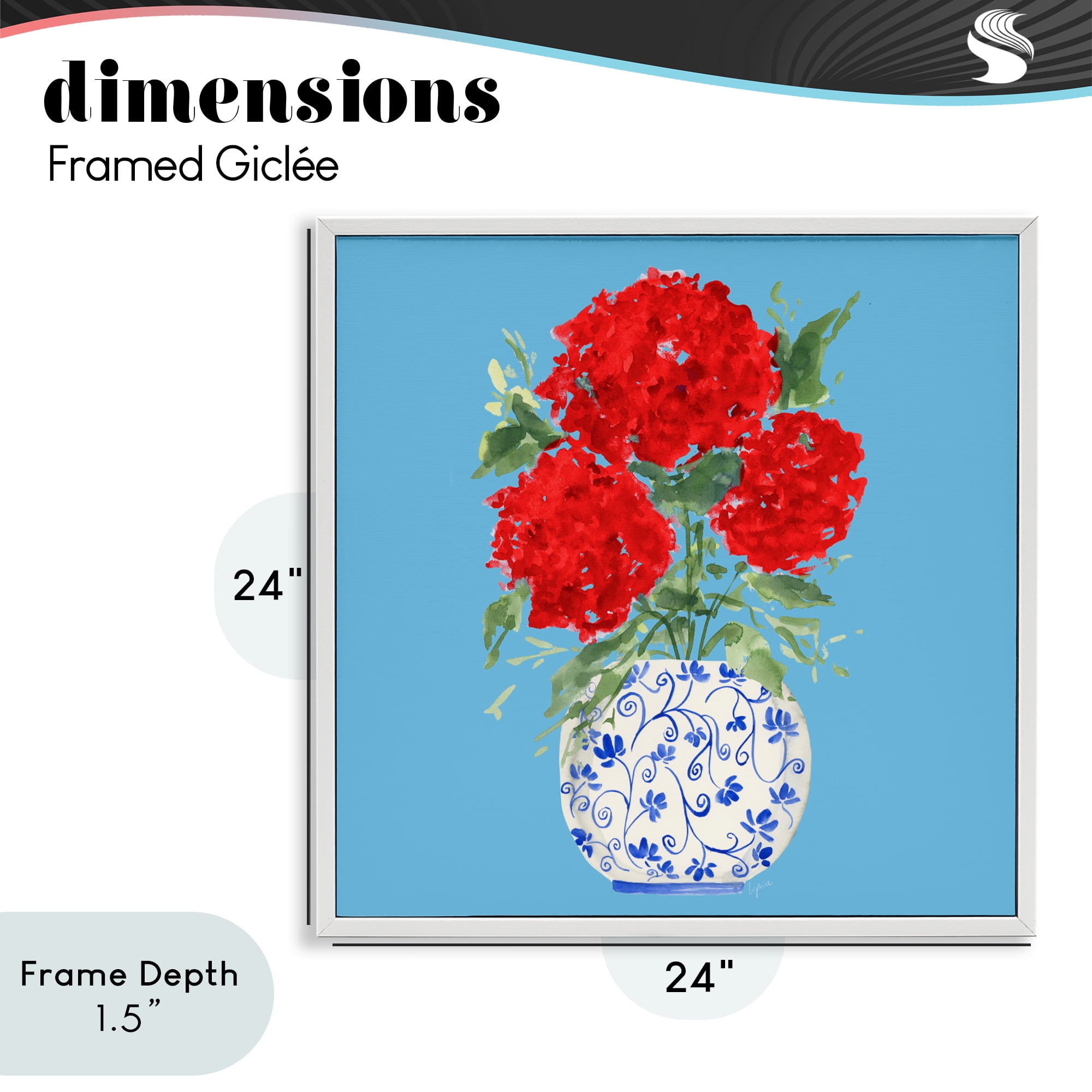 Stupell Industries Bold Red Hydrangea Trio White Framed Giclee Art, design by Lucille Price
