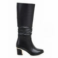 thumbnail image 5 of Oyedens Knee High Boots for Women Slouch Leather Block High Heel Zipper Mid Calf Dress Boots Black, 5 of 8