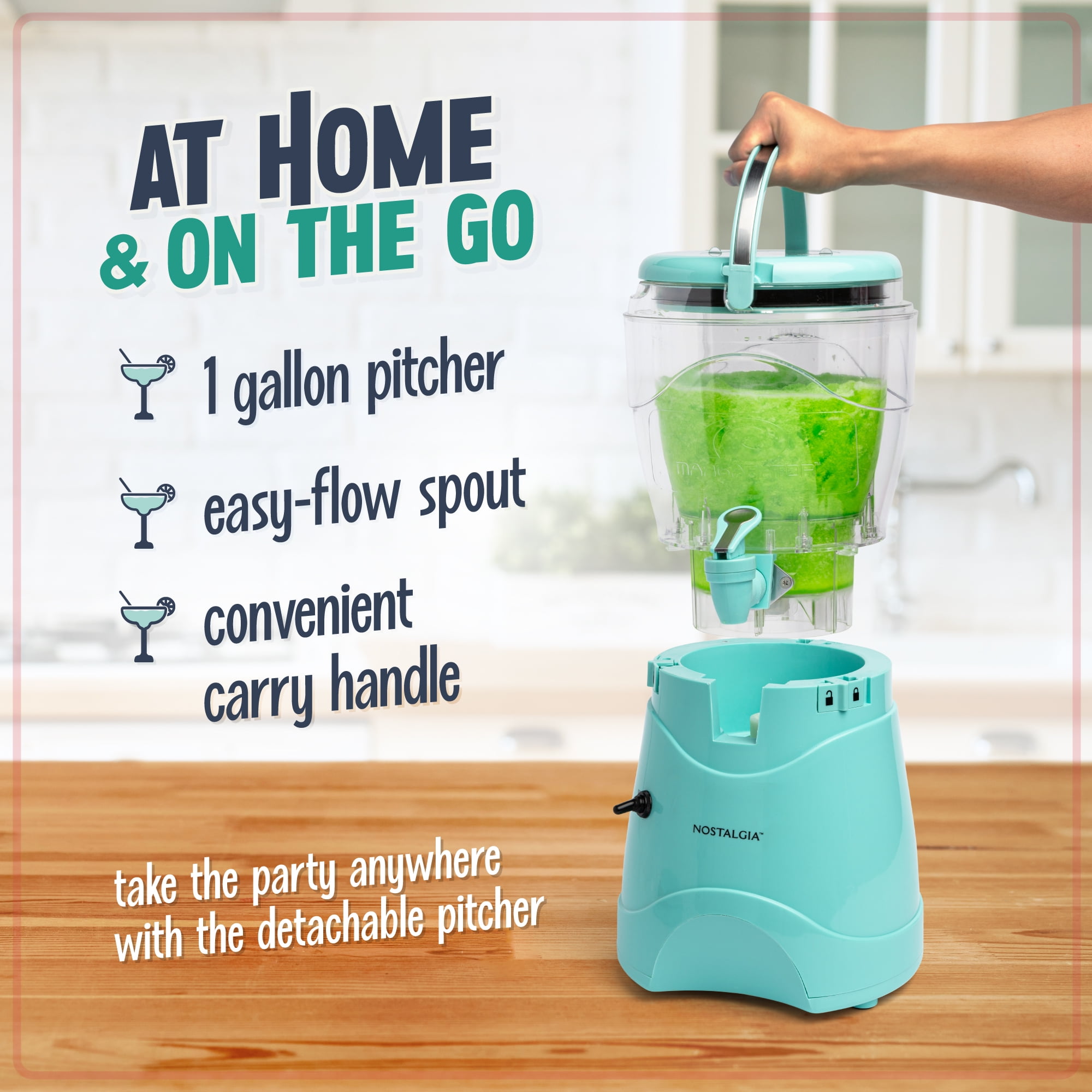 ノスタルジア128オンスマルガリータメーカー&スラッシュマシーン、1ガロンのフローズンドリンクメーカー、ステンレス製の注ぎ口とキャリーハンドル、クリー