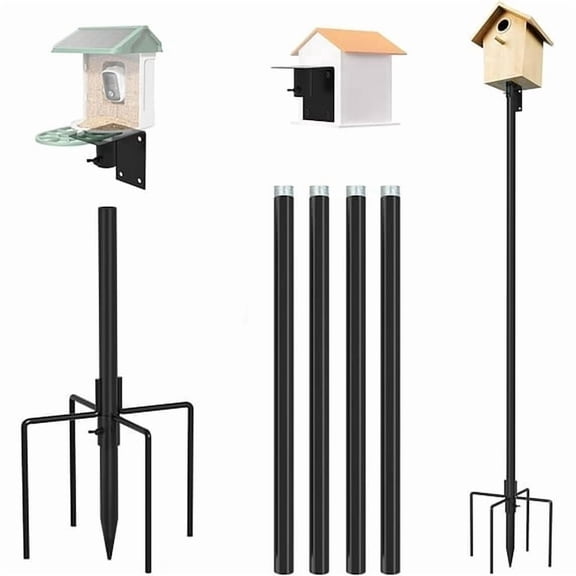 XYADX 80" Adjustable Bird Feeder Pole Mount Kit – Heavy Duty Outdoor Stand with 5-Prong Base for Bird Houses & Feeders, Rust-Resistant Black Steel for Garden, Yard Decor