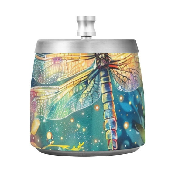 Dragonfly Garden Flowers Ashtray with Lid Smell Proof Cigarette Ashtray Stainless Steel Smokeless Ash Holder for Indoor Outdoor