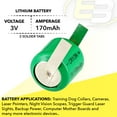 thumbnail image 7 of 2x 3V 170mAh CMOS Memory Lithium Battery w/Tabs Compatible with C2L76, K58L, 7 of 7