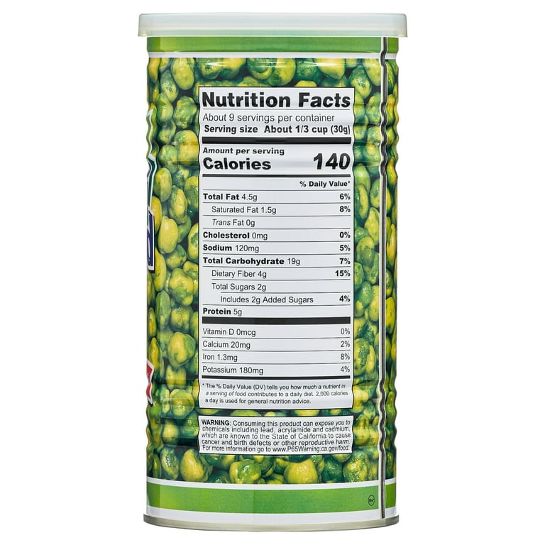 Hapi Wasabi Peas Hot Green Peas Snack 9.9 Oz Resealable Can Spicy