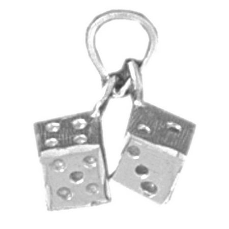 14K White Gold Dice Pendant - 14 mm