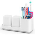 thumbnail image 3 of Juego de soporte para cepillos de dientes, soporte para cepillos de dientes y pasta de dientes, vaso para dientes, 2 vasos para dientes de baño, plástico, blanco ER, 3 of 5