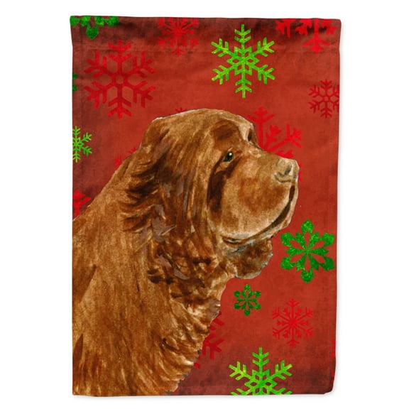 Carolines Treasures SS4717-FLAG-PARENT Sussex Spaniel Red Green Snowflake Holiday Christmas Flag  multicolor