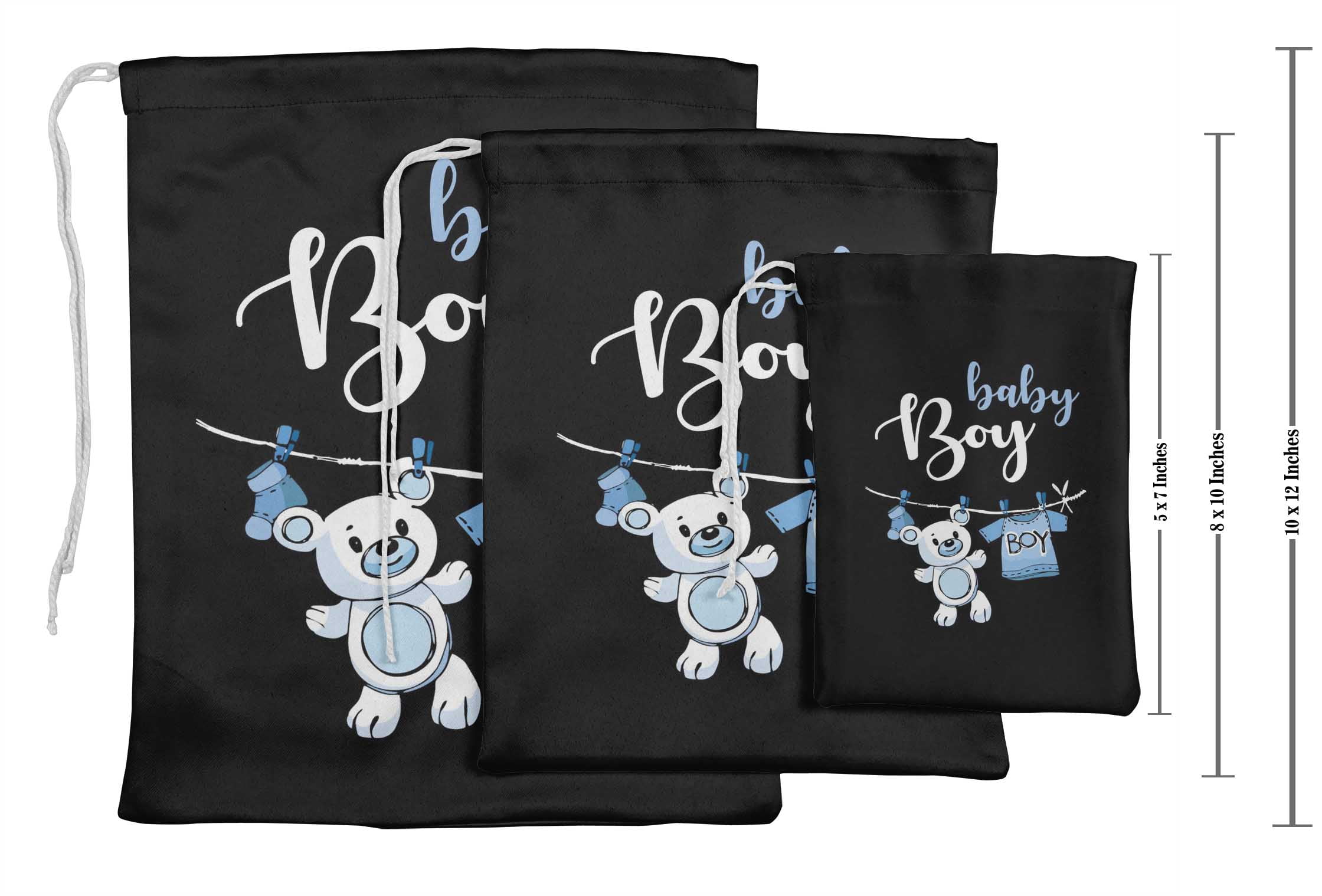 Darling Souvenir Black Hanging Teddy & Boy Baby Shower Party Supplies Favor Bags&nbsp;Drawstring Pouches&nbsp;15 Pieces