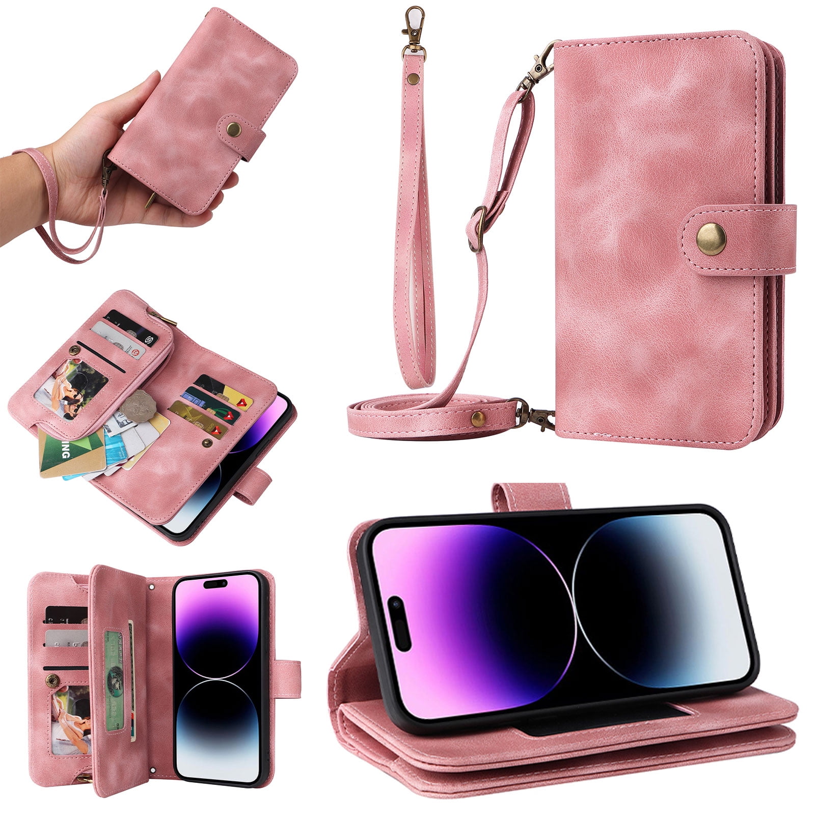 Custodia A Portafoglio In Pelle Magnetica Per Google Pixel 4 - Protezione Antiurto, Colore Rosa, Tasche Per Carte - 2