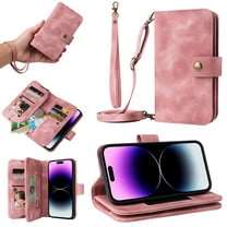 ELEHOLD for Google Pixel 7 Pro Wallet Case, PU Leather 6 Card Slots Removable Adjustable Crossbody Necklace Lanyard Shoulder Strap Zipper Bag Anti-Falling Rugged Case for Google Pixel 7 Pro,Pink