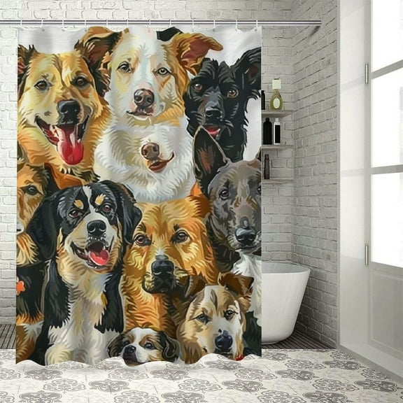Orinice Dogs Bathroom Decor Set with Hooks, Colorful Luxurious Graphic Print Polyester Fabric Shower Curtain Set, Waterproof Bathroom Decor Set with Hooks 36x72