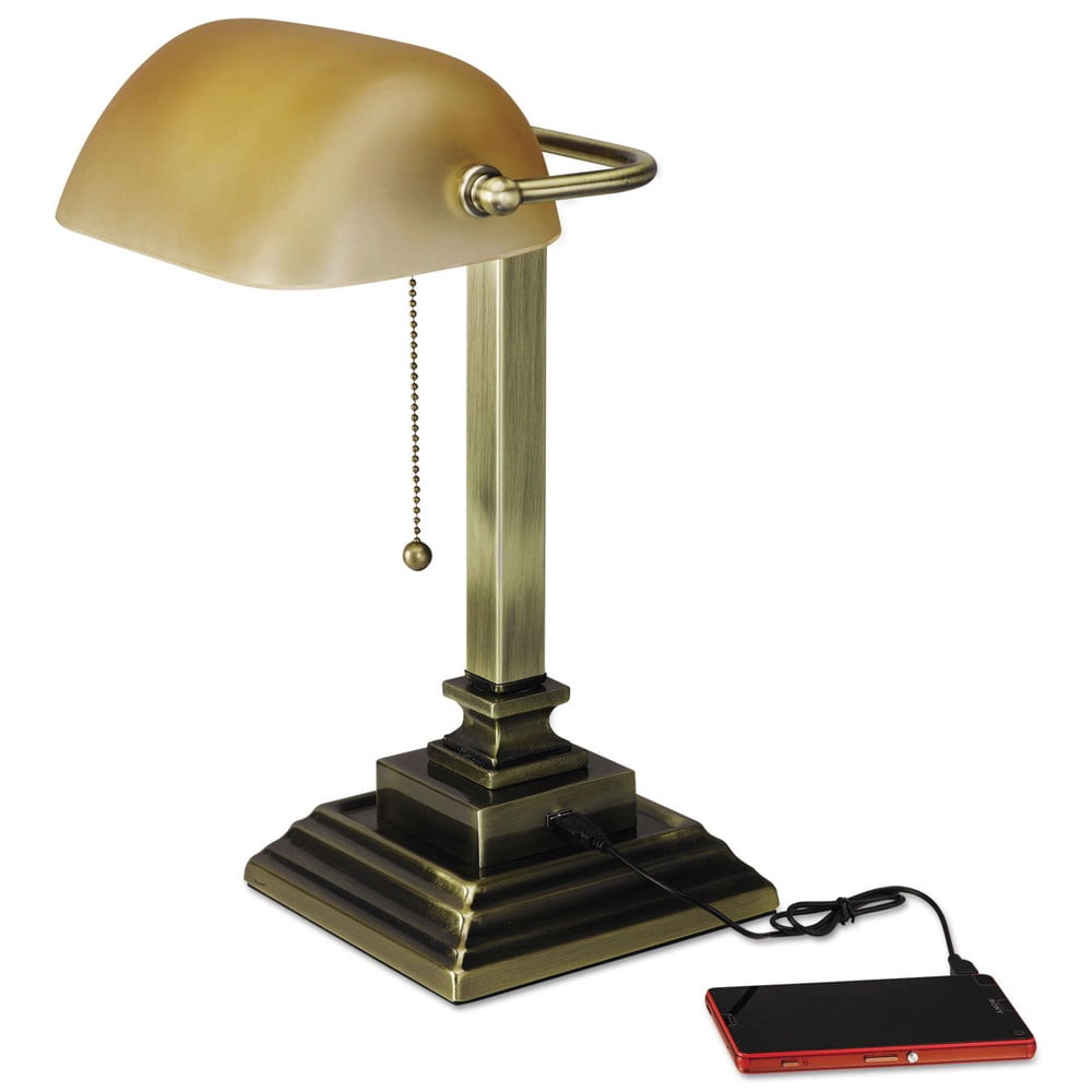 Dolls House Gold Brass Bankers Desk Lamp LED Battery Light Study Accessory