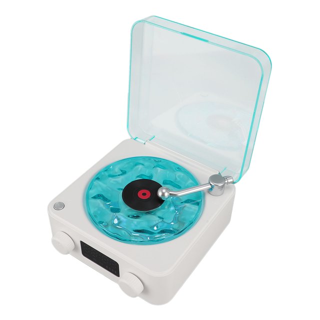 Record Player Style Speaker, 3 in 1 Small Stereo Wirelessly Speaker with Night Light and Time Display, Multifunctional Bluetooths Speaker for Office Home Decoration