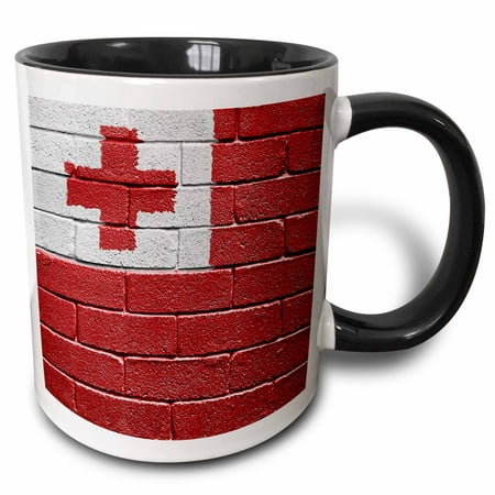 3dRose National flag of Tonga painted onto a brick wall Tongan - Two Tone Black Mug,