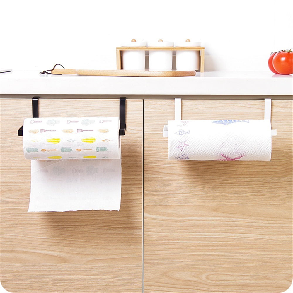 Kitchen Towel Holder Roll Paper Storage Rack Tissue Hanger Under Cabinet Door