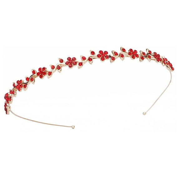 XmhyTop-A 1PC Bridal Headband Gold Red Elegant Rhinestone Wedding Birthday Hair Accessory for Brides