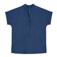 thumbnail image 4 of PWPSG Kids Cotton Linen Shirts Short Sleeve Button Mock Neck Blouses Summer Casual Shirts Girl's Lightweight Solid Tunic Navy 9 Years, 4 of 9