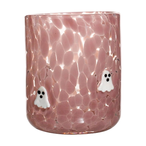 Orange Marbled Glass Cup With Black Cat Motif For Halloween Drinks Tea Light Candle Holders 1 Count