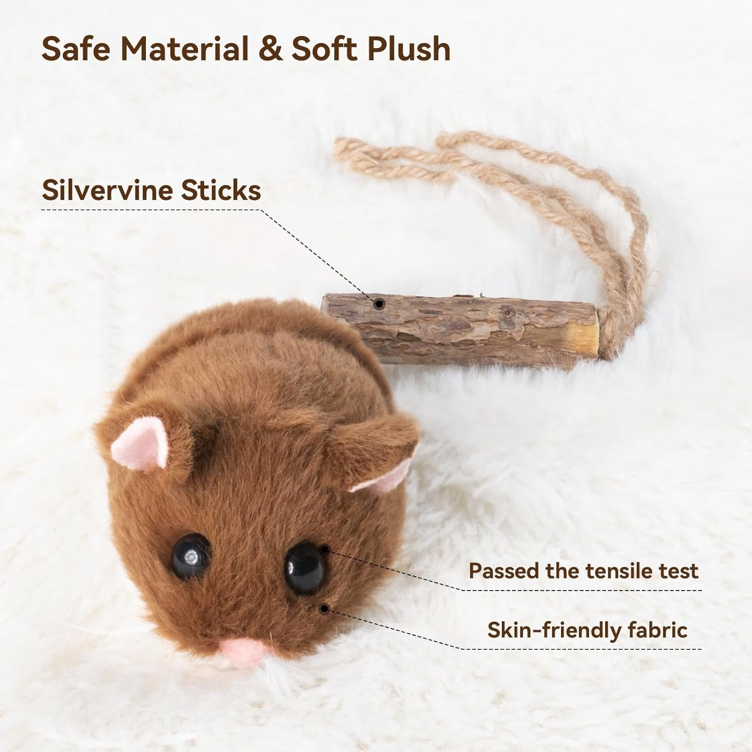 Interactive MigiMouse   360? Rolling & Spin with Wiggling Tail for Indoor Cats  Motion Sensor, Realistic Squeak, Rechargeable Plush Kitten  (Brown)