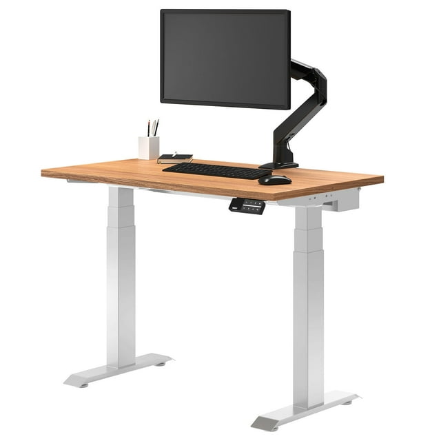 Desky Bureau Assis-Debout Mini Double - Chêne Prime / 32 x 20 Pouces / Blanc