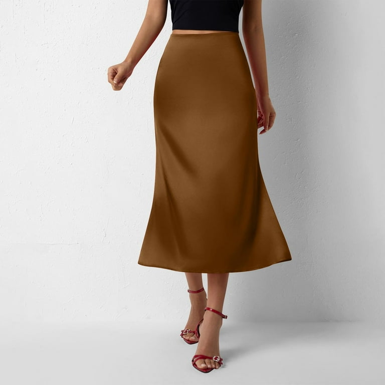 Silk Satin Skirts for Women High Waist Midi Slip Skirt Elegant