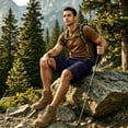 thumbnail image 2 of GrmtClth Men's Cargo Shorts Dual Stack Flap Side Pocket Button Fly Loose Casual Washed Cotton Lightweight Outdoor Walking Daily Summer Workout Apparel Navy 3XL, 2 of 7