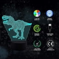 thumbnail image 2 of Luz nocturna LED de dinosaurio 3D con diferentes patrones y 7 colores con control remoto, el mejor regalo para niños, niñas y niños, 2 of 5