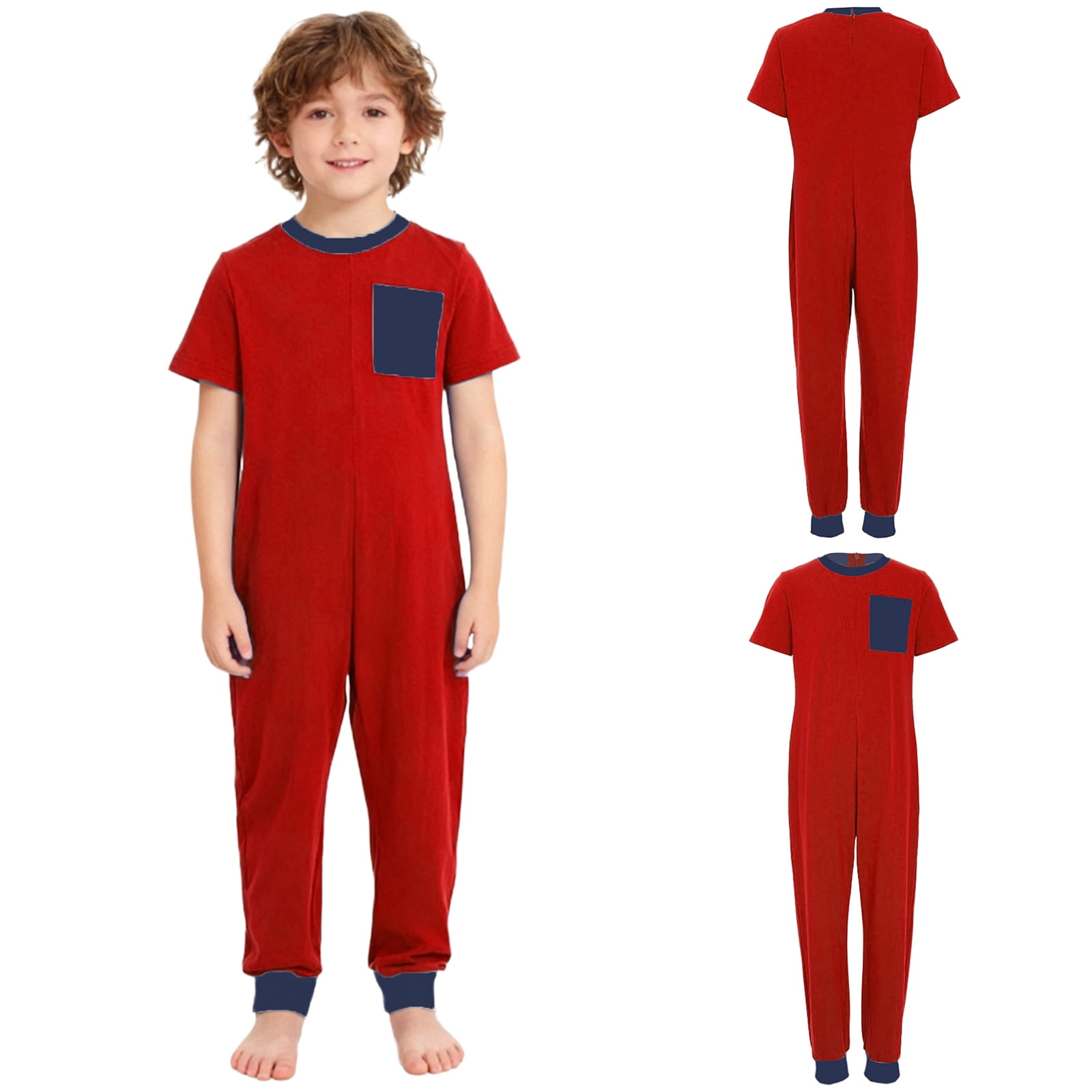 vastwit Adaptive Jumpsuit for Kids Autism Sensory Special Needs Anti-Strip Romper One Piece Pajamas Red 14