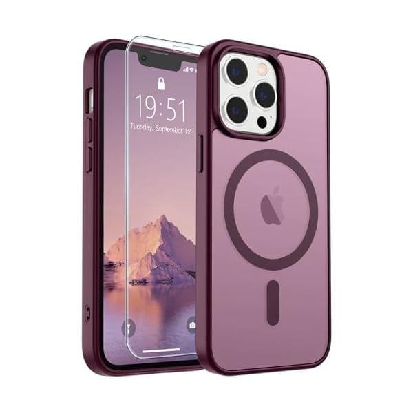 Chenchen Magnetic for iPhone 12 Pro Max Case (Compatible with MagSafe) (Military Grade Drop Protection) Slim Translucent Matte Shockproof with Anti-Fingerprint Phone Case,Wine Red