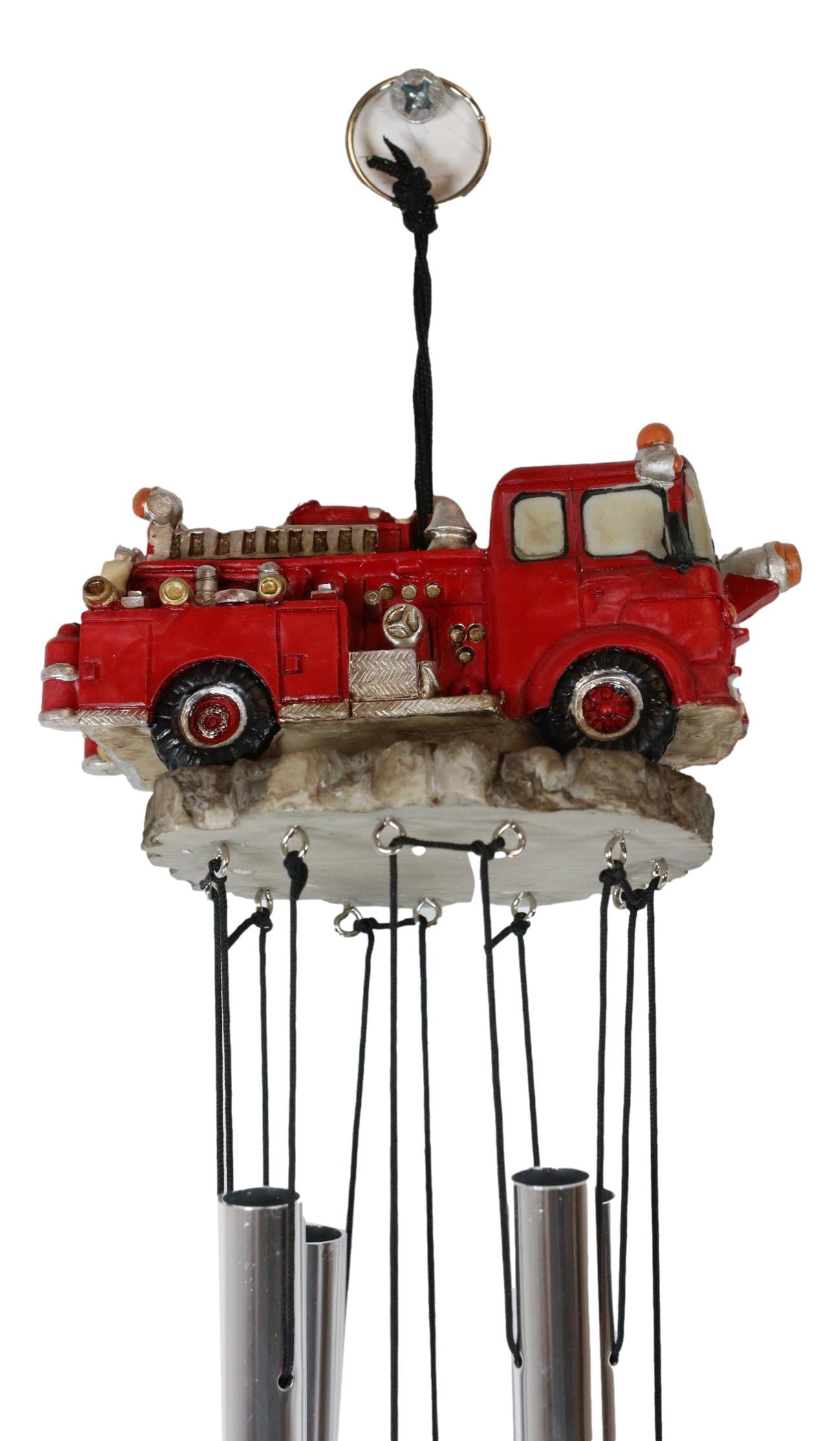 Ebros Red Fire Engine Truck Model Resonant Relaxing Wind Chime Patio Garden