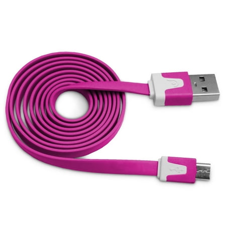 Micro USB Flat Cable 3FT, Fosmon Vivid Sync Charge Data Cable for Galaxy S7/S7 Edge, S6, Moto G5/G5 Plus, Nokia 3/5/6, HTC, LG, Android Smartphone and More - Hot Pink