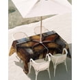 thumbnail image 3 of 60x120 Inch Outdoor Tablecloth with Umbrella Hole Zipper Rectangle Farmhouse Retro Rectangular Tablecloths Outside Waterproof Brown Country Texas Star Wooden Grain Patio Table Cover for Picnic Party, 3 of 8