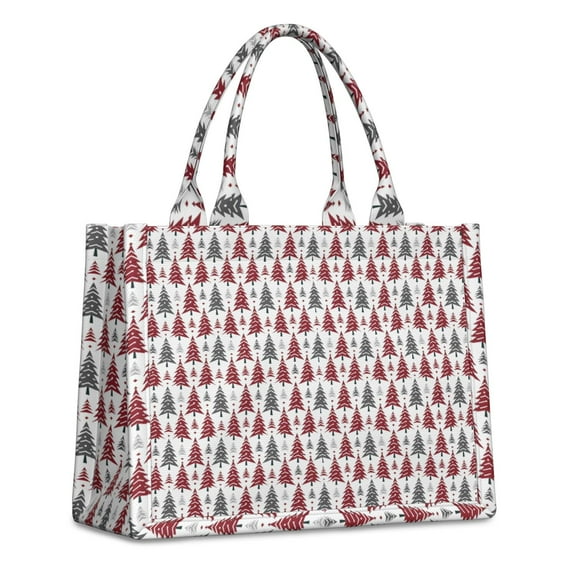 Large Capacity Tote Bag,Red and Gray Christmas Tree Pattern Handbag Fashion Luxury Tote Bag,15.7"x13"x 5.1" Inches,Laptop Compatible