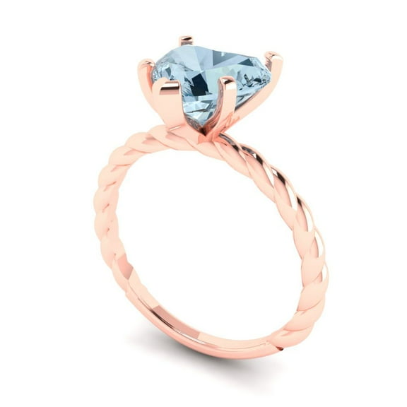 2.0ct heart cut natural swiss blue topaz 18k rose gold Bridal Wedding Engagement Promise Anniversary Ring for Women size 8.25