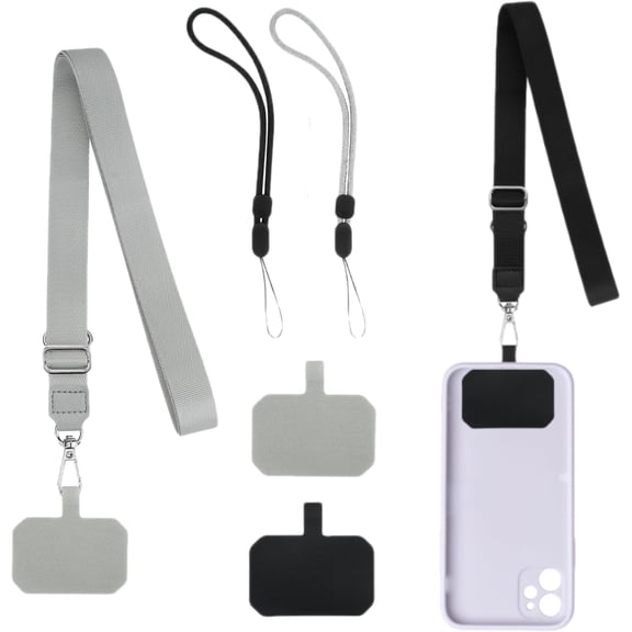 CEYAZYE Phone Lanyard, 2 Pcs Adjustable Anti-theft CellPhone Strap Crossbody Universal Phone Case Patch Strap & 2 Wrist Straps with 4 Patches Compatible for All Most Smartphones (Black Gray)
