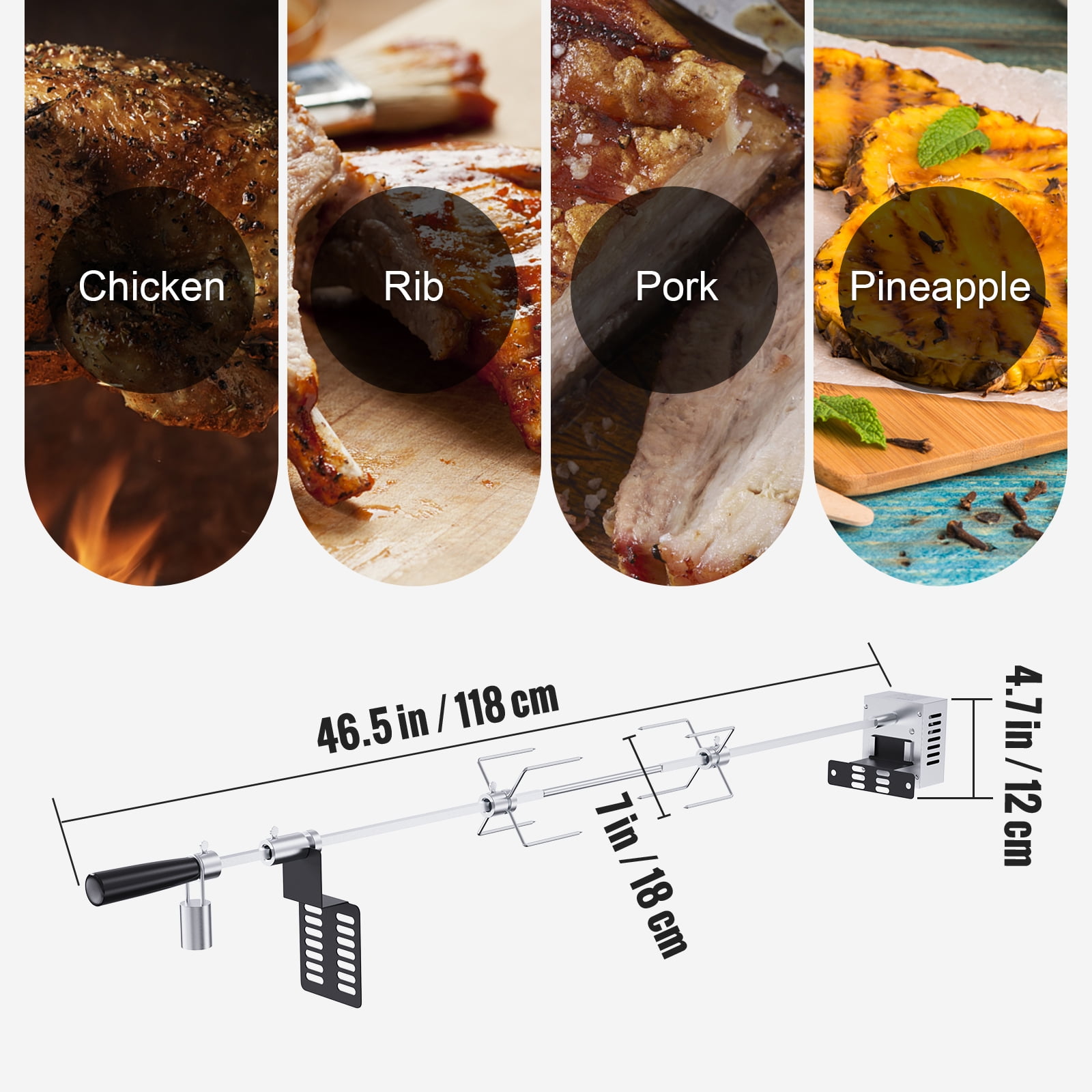 SKYSHALO Universal Grill Rotisserie Kit BBQ Roaster 32"/39" Spit Rod Electric Motor