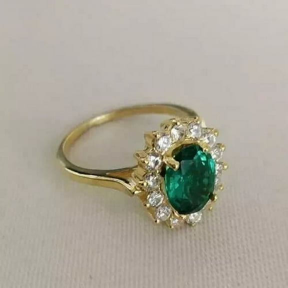 2.10Ct Oval Cut Simulated Green Emerald Women's Engagement Ring 14K Yellow Gold Plated