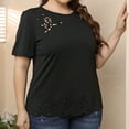 thumbnail image 6 of Elainilye Fashion Ladies Shirts Plus Size Tops Large Solid Color Short Sleeve Round Neck Shirt Tops Basic Tees,Black, 6 of 9