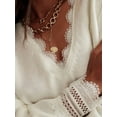 thumbnail image 2 of Long Sleeve Sweater for Women Lace V Neck Casual Cute Tops Loose Fit Fall Winter Basic Clothing White S, 2 of 8