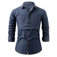 thumbnail image 1 of Blusa y camisa de manga larga con cuello vuelto para hombre, blusa holgada de poliéster con botones sólidos y cuello vuelto para hombre., 1 of 2